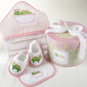 Tillie the Turtle - Four-Piece Hat Box Bath Time Gift Set wedding favors